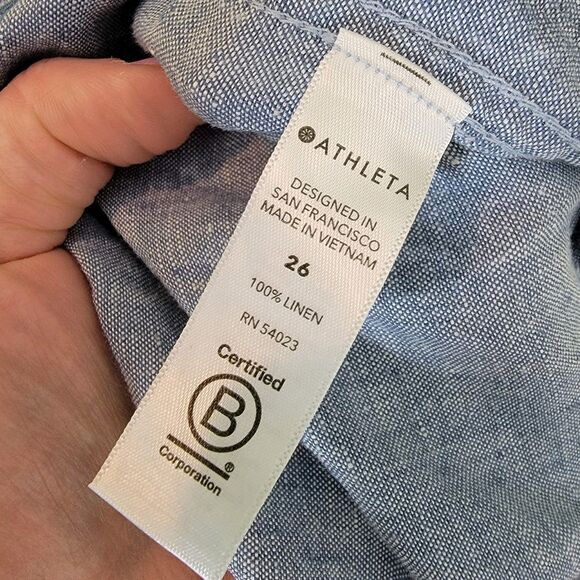 Athleta Cabo 100% Linen Blue Wide‎ Leg Pants Drawstring Pockets Plus Size 26 EUC - Picture 6 of 11